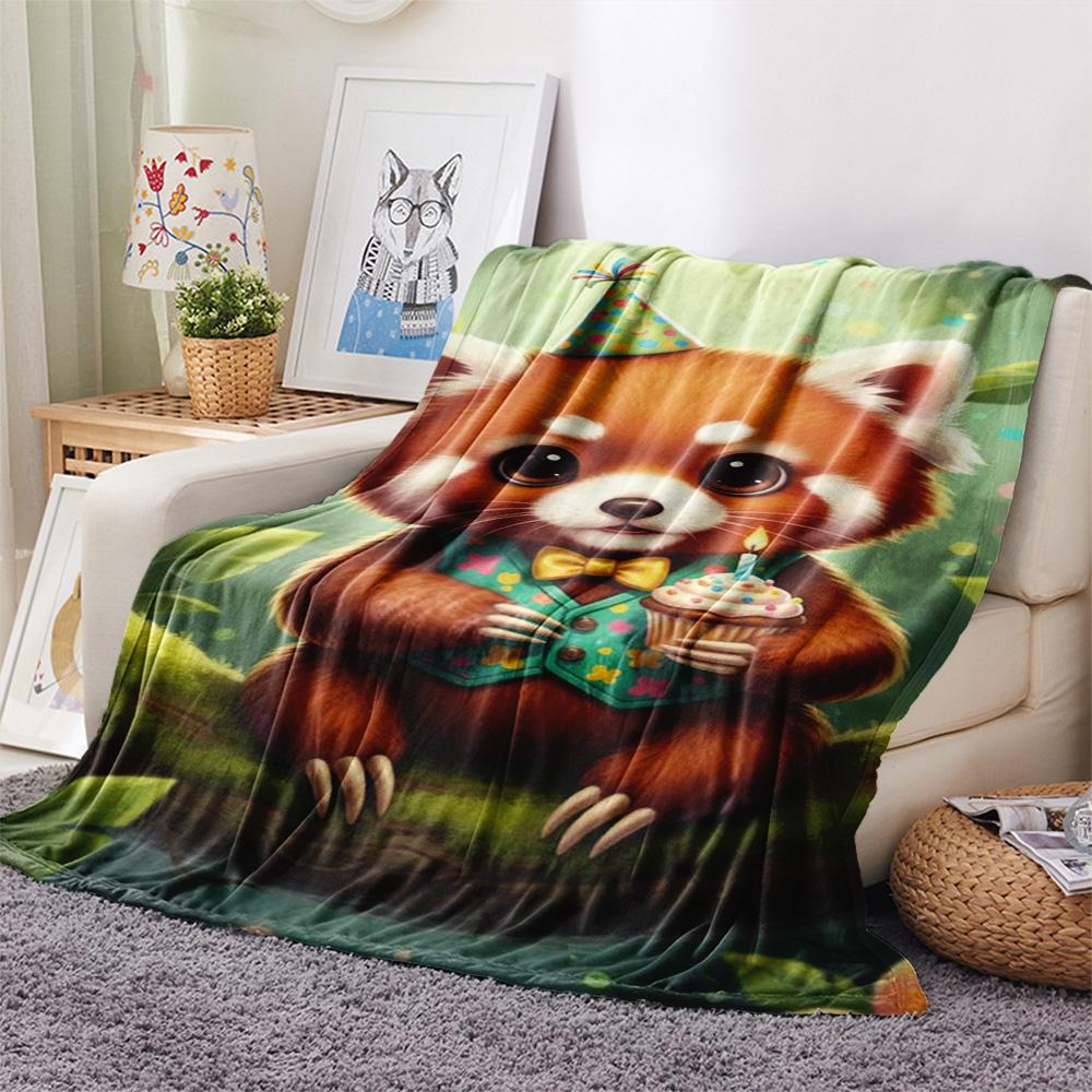 1PC Cute-style animals Print FlAannel Blanket, High quality Comfortable for All Seasons, Home Decor, Warmth and Comfort