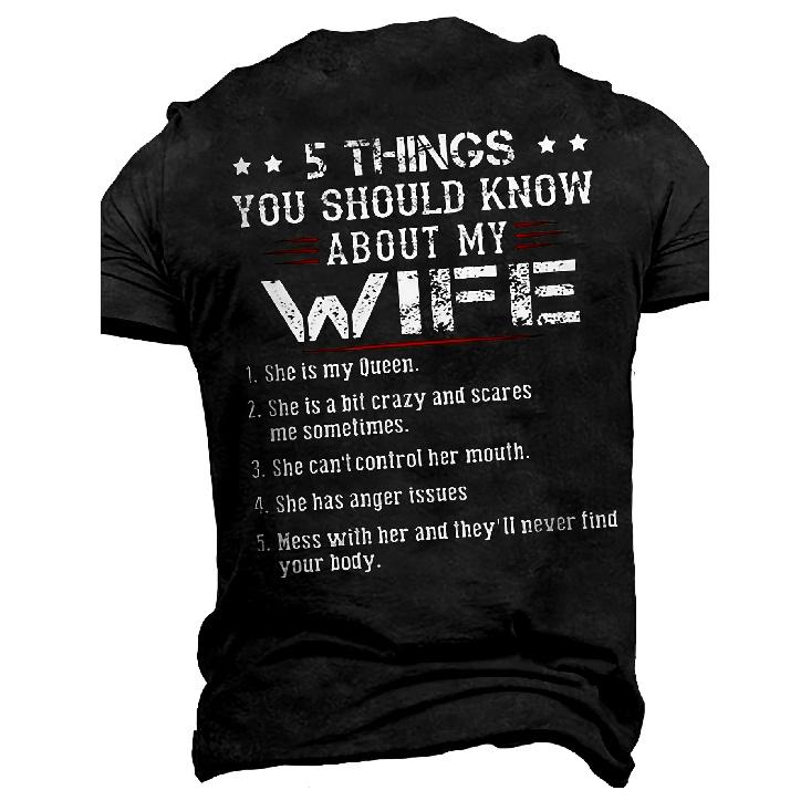 Lustiges Herren-T-Shirt "5 Dinge über meine Frau" Sarcastic - Weiches atmungsaktives Baumwoll-Retro-Humor-T-Shirt mit themenbezogenem Aufdruck, lockere Passform, kurzärmlig