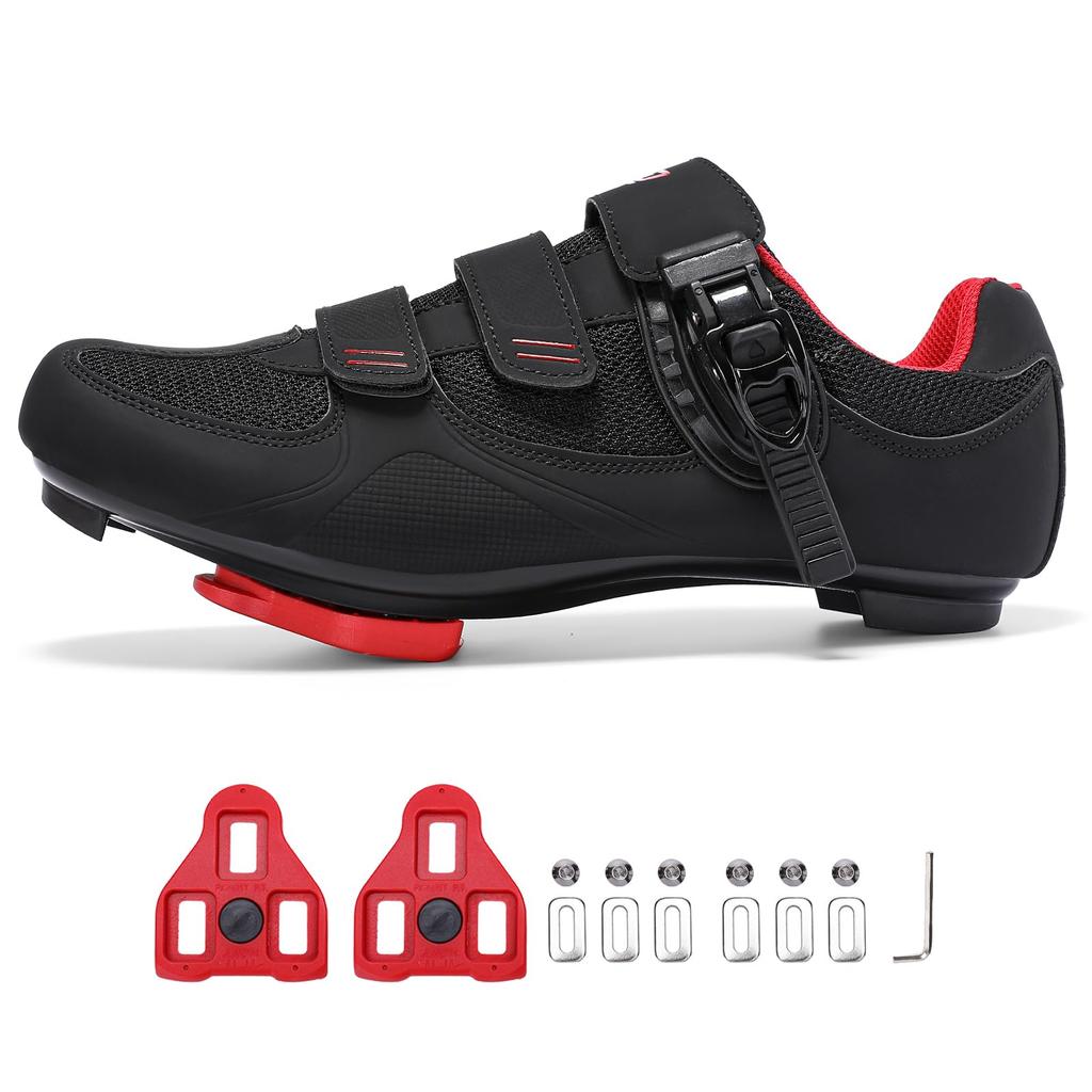 SoleEase Cycling Shoes Men's Indoor/Road Ride Non-slip Breathable Bicycle Shoes with Delta Cleats (6302-black, 41)