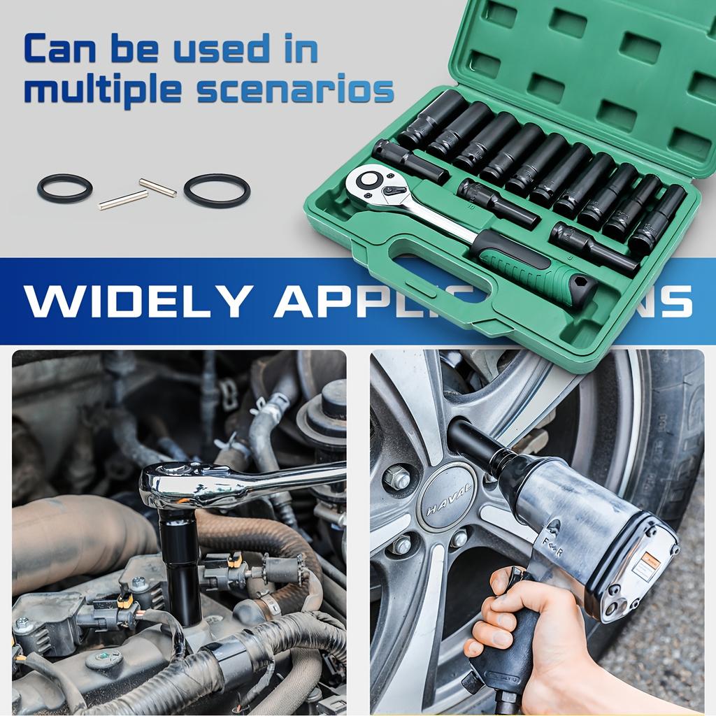 14 Pieces 1/4 Inch Drive Socket Ratchet Wrench Set, with Bit Socket Set Metric for Auto Repairing and Household
