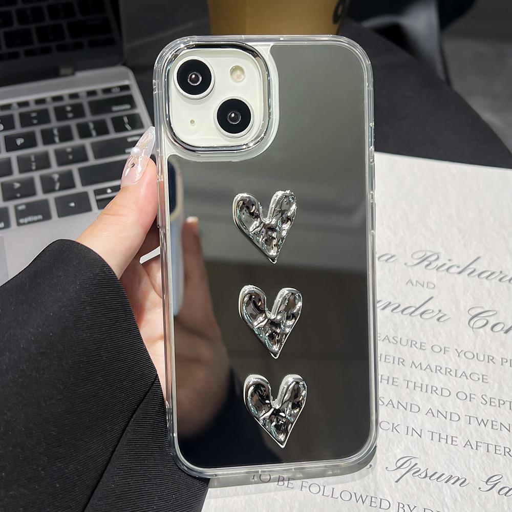 

Зеркало для макияжа Love Heart Phone Case для iPhone 16 Pro Max Funda iPhone 13 14 15 11 12 XR X XS 16promax 16pro Cover со шнурком For iPhone 13