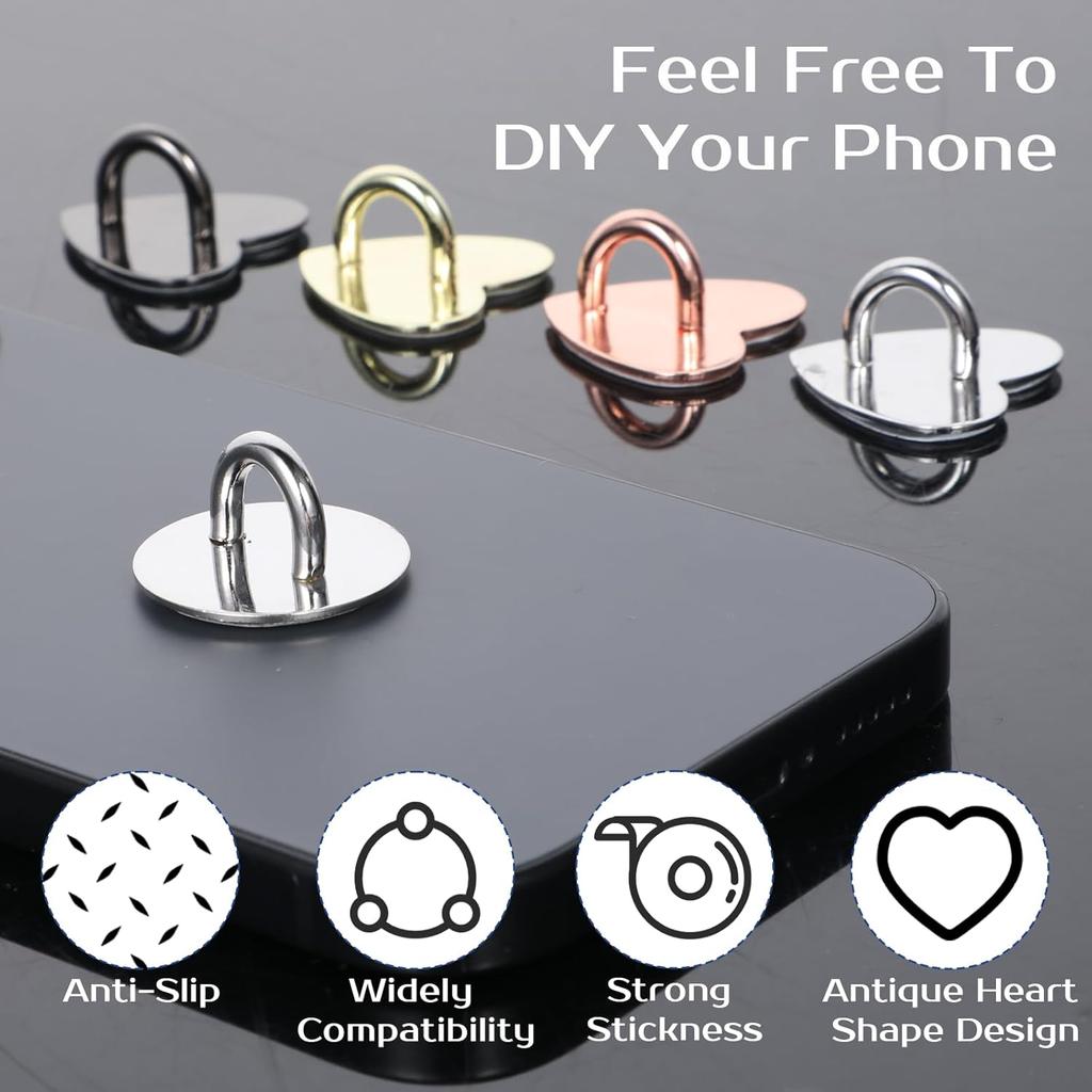 8pcs Cell Phone Finger Ring Metal Phone Finger Grip Hook for Back Adhesive Phones Charm Holder Heart Fingers Grip Loop Stand Ring Holder Accessories