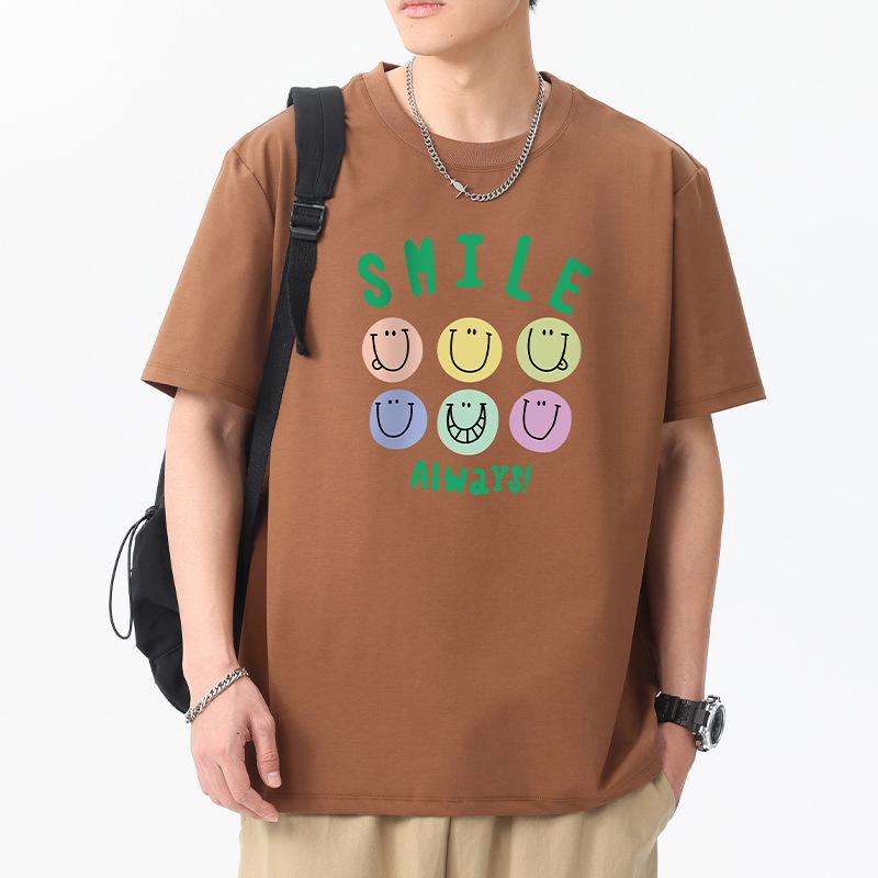 12 Colors Plus Size Always Smile Men's Short Sleeves T-Shirt 100% Cotton Streetwear Tee