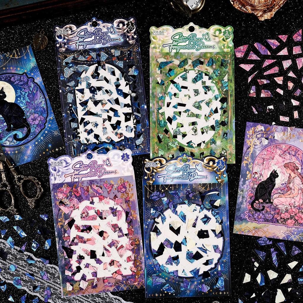 ZABC Star River Broken Dreams Series: 3 PET White Card Background Scenery Stickers for DIY Decoration