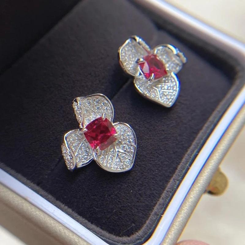 

CAOSHI Delicate Flower Stud Earrings for Women Bright Red Zirconia Jewelry for Engagement Charming Accessories for Wedding Party