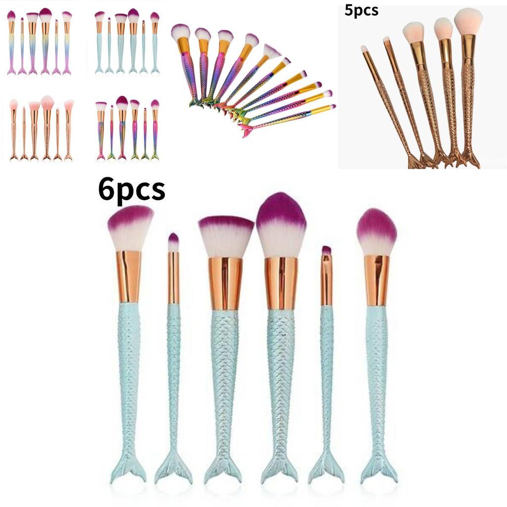 Krásná sada štětců na make-up Mořská panna s nylonovými štětinami pro bezchybnou aplikaci a stylový design