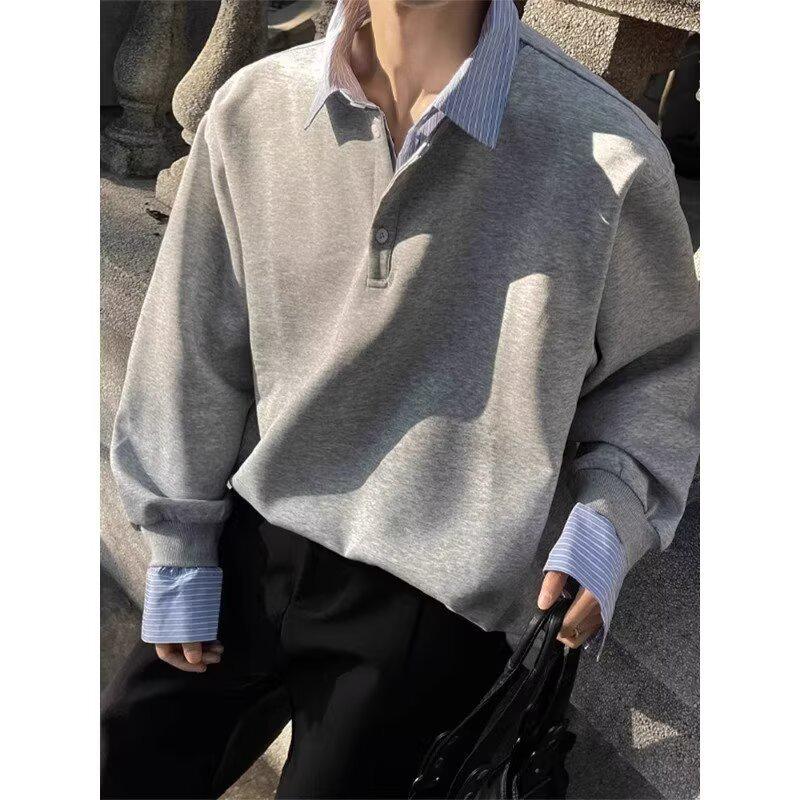Men s Trendy Hong Kong Style Patchwork Fake Two-Piece Hoodie – Autumn Casual Scoundrel High-End Outerwear Medium