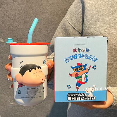 Crayon Shin-chan Co-branded Thermos Cup New Female High-value Straw Cup Office Coffee Cup Couple Birthday Gift