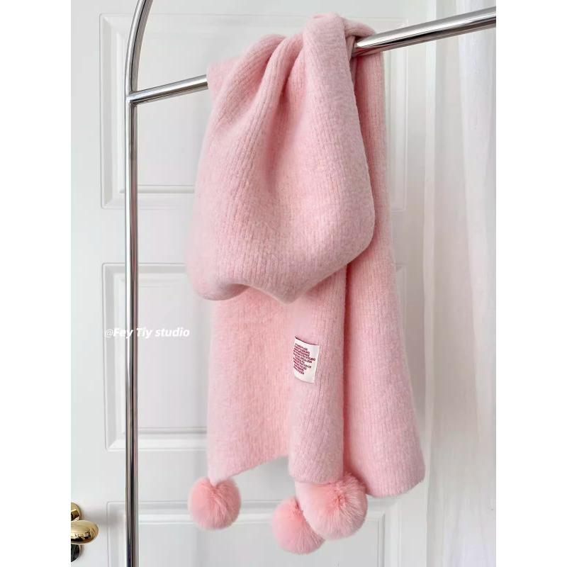 Korean Style Imitation Cashmere Fur Ball Scarf for Women Winter Warm and Versatile Woolen Scarf  Thickened Christmas Scarf with Atmosphere