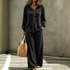 European and American women's clothing women's new velvet casual button V-neck long-sleeved top and trousers two-piece set