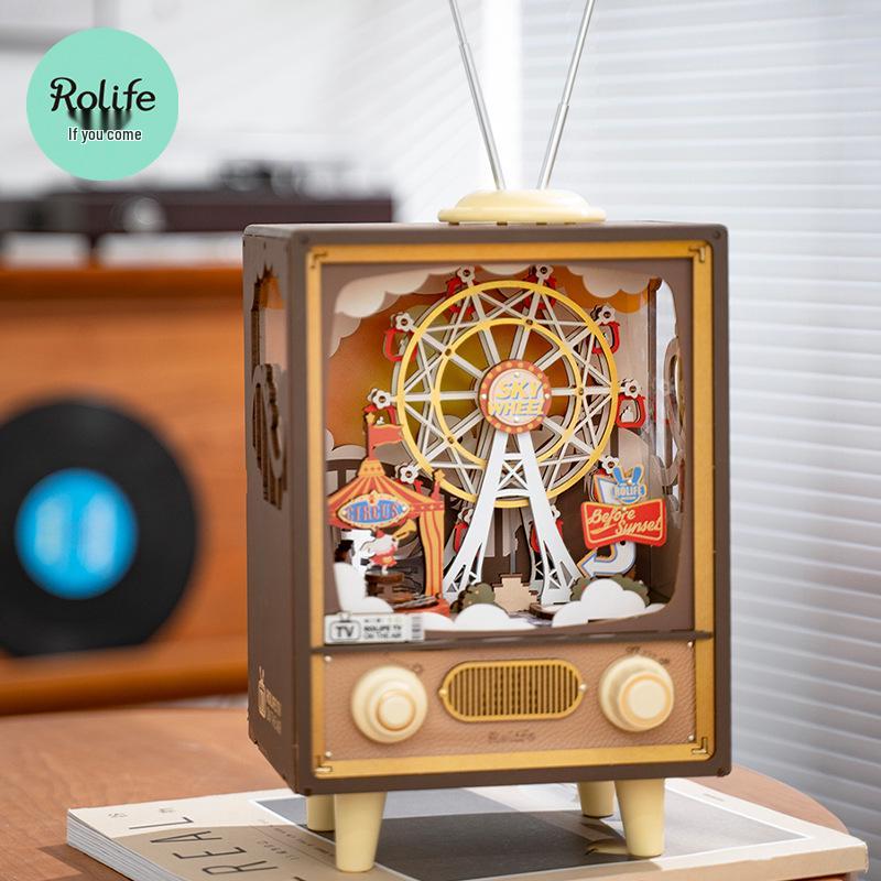 Ruotai Vintage Pozytywka DIY Puzzle 3D - Kreatywna Zabawka dla Dzieci i Prezent Urodzinowy