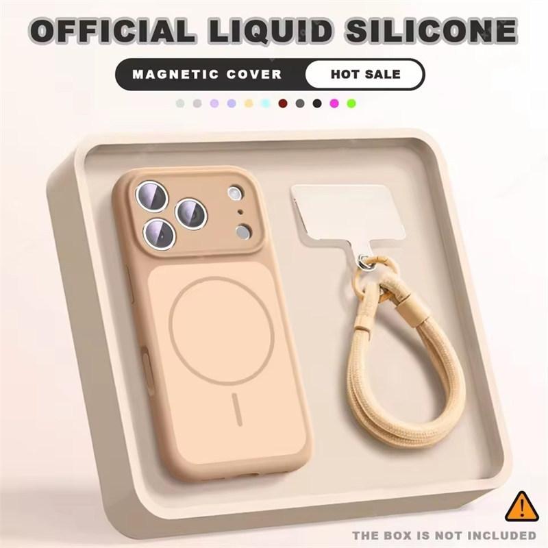 Wrist Strap Magnetic Phone Case For iPhone 17 Air 14 15 16 13 Pro Max Magsafe Liquid Lanyard Protector Cover