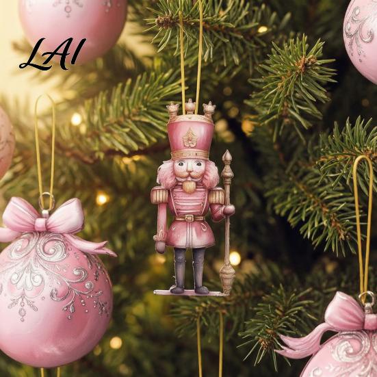 Christmas Souvenir Gifts 12/24/36Pcs Pink Wooden Ornaments Set Snowman Santa Hanging Winter Holiday Decorations Decors Xtmas Hanigings with