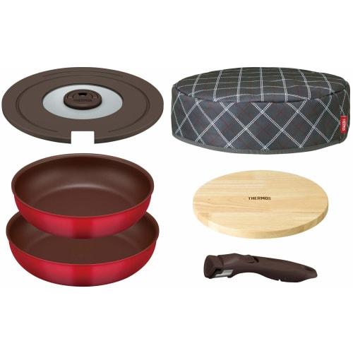 Thermos KFA-SET6 R 6-Piece Red Frying Pan with Detachable Handles, Induction Compatible