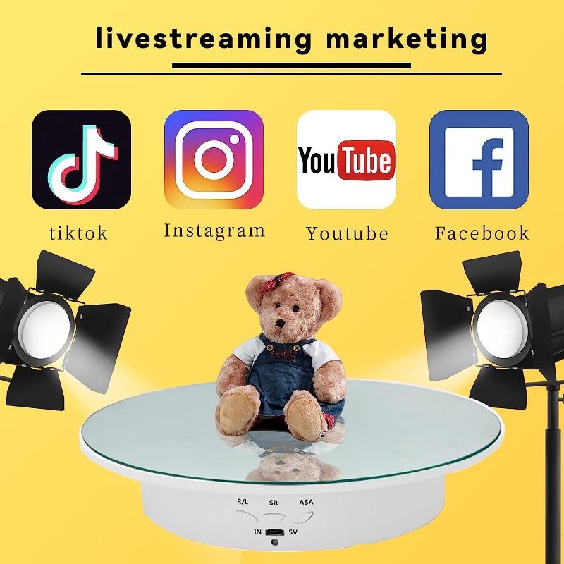 "Dual-Powered 360° Rotating Display Stand, High-Capacity 22lbs, 7.9"" Mirror, Perfect for Versatile Use (Cakes/Jewelry/Photos)