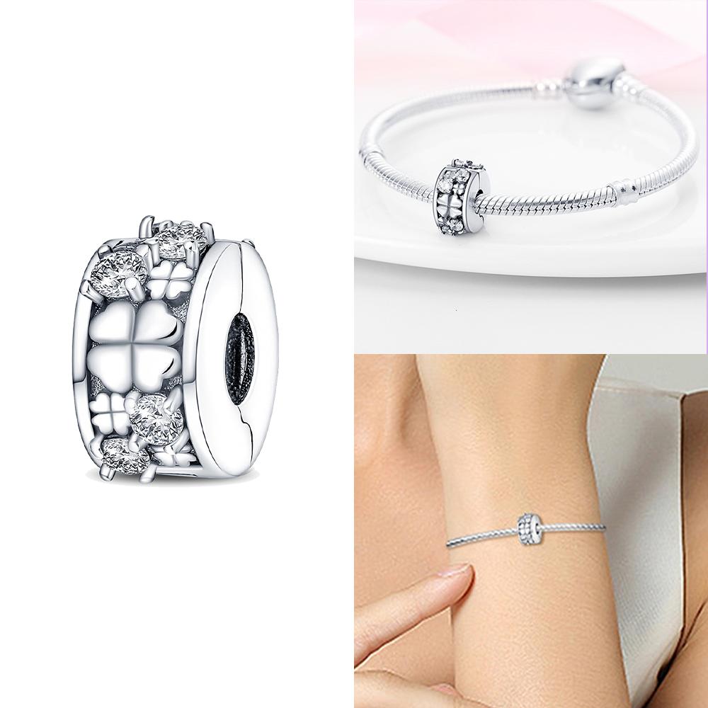 Elegant Exquisite Genuine Copper Charm Daisy Zircon Bead Stopper Safety Chain Fits Bangle Bracelets Jewellery Clip Gifts Women