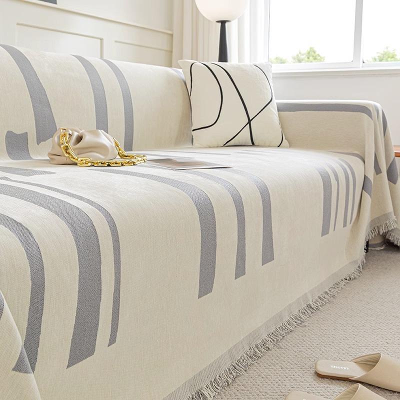Chenille Sofa Towel Four Seasons Universal Striped Sofa Cover Cloth Simple Modern Thickened One-Piece Sofa Cover Blanket
