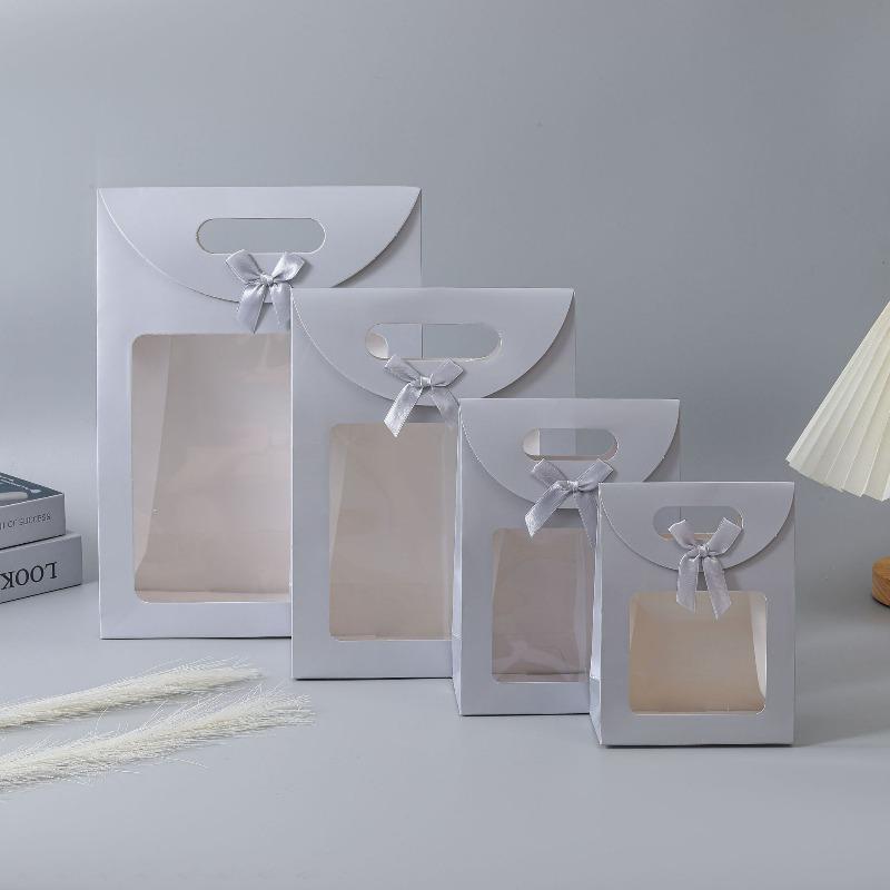 20pcs Gift Box with Clear Window Wedding Favors Birthday Party Candy Snack Biscuit Packaging Bag Golden Flip Up Bow Tote Flip Up Bow Tote Case