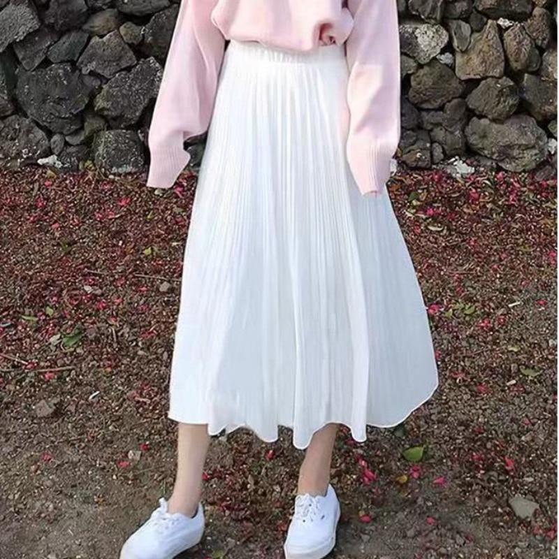 

Весна-лето женские юбки модные женские однотонные винтажные эластичные с высокой талией свободные повседневные шифоновые юбки миди трапециевидной формы плиссированная юбка L белый