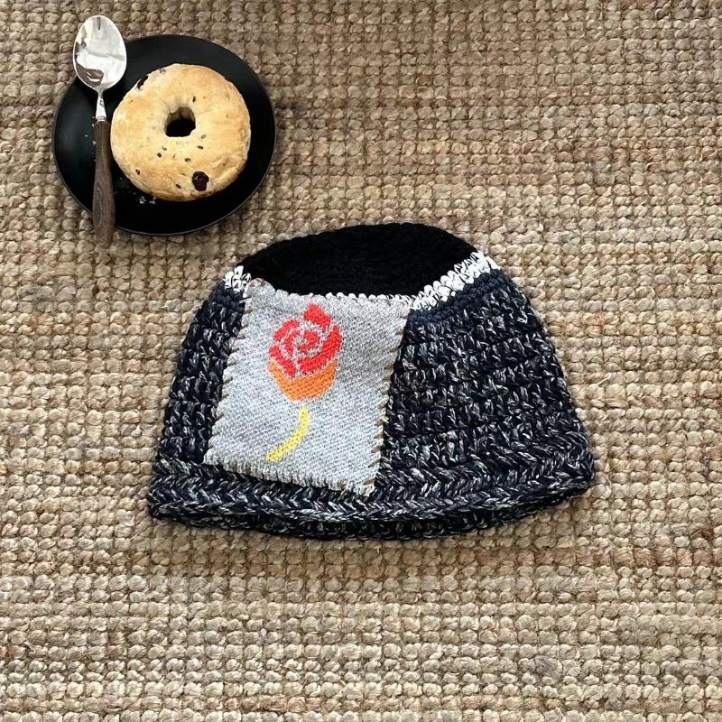

Mei Korean niche design handmade bucket hat thermal hat men s autumn and winter versatile knitted hat, women s cold hat thickened wool hat M（56-58cm）