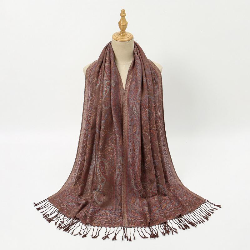Fashion Cashew Jacquard Tassel Polyester Long Towel Versatile Ladies Outer Warm Travel Shawl Scarf