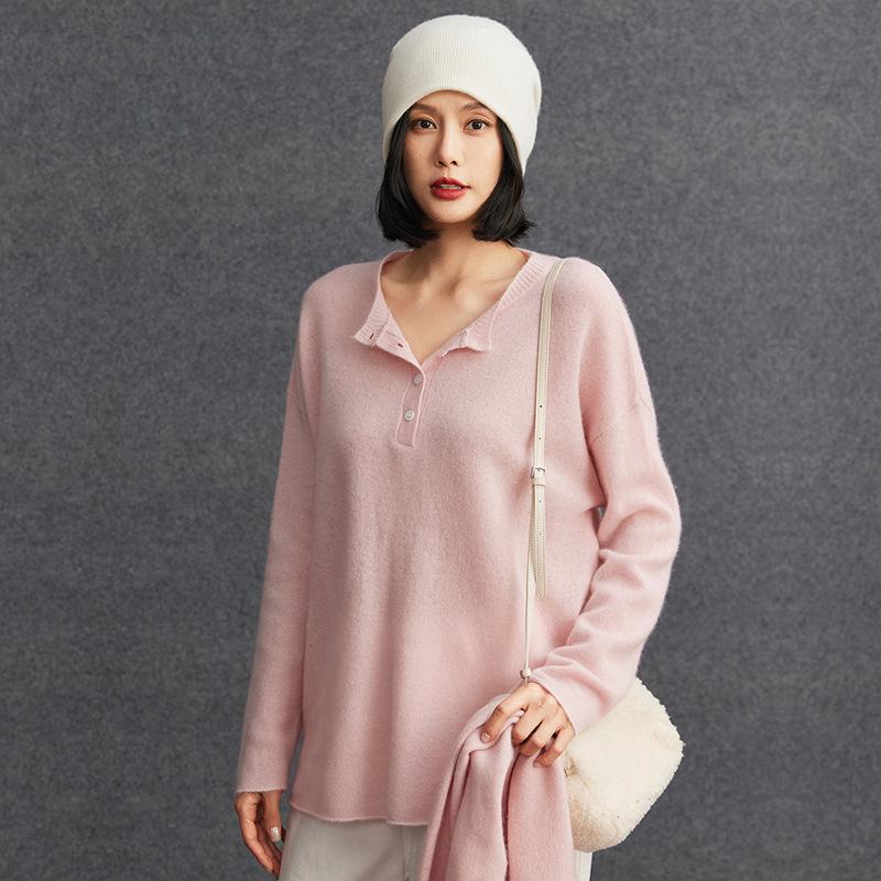 Retro Chic Knit Cashmere Polo Sweater for Women - Warm, Loose, and Stylish Autumn/Winter Wear