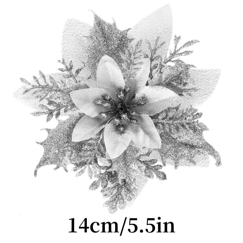 Glitter Artificial Poinsettia Flowers Christmas Tree Ornament Home Decor Sparkling New Year's Xmas Festive Flower Heads