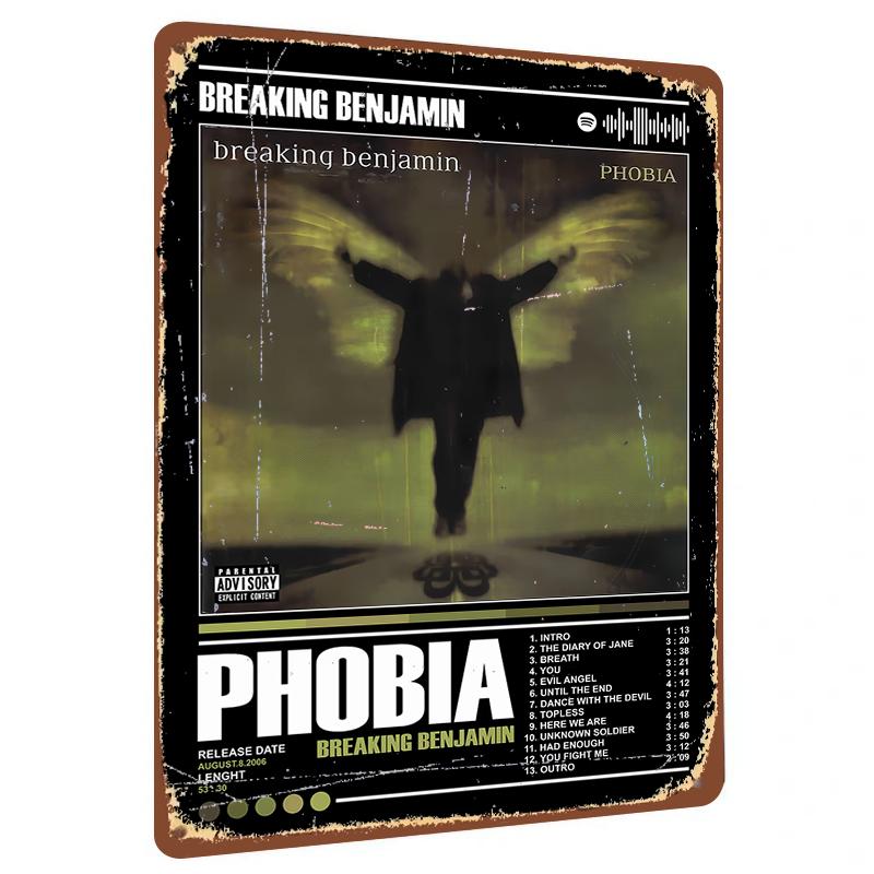 

Breaking Benjamin Phobia Album Cover Art Metal Tin Sign Vintage Music Poster Wall Decor for Home Bar 20x30cm（7.8x11.8inch）