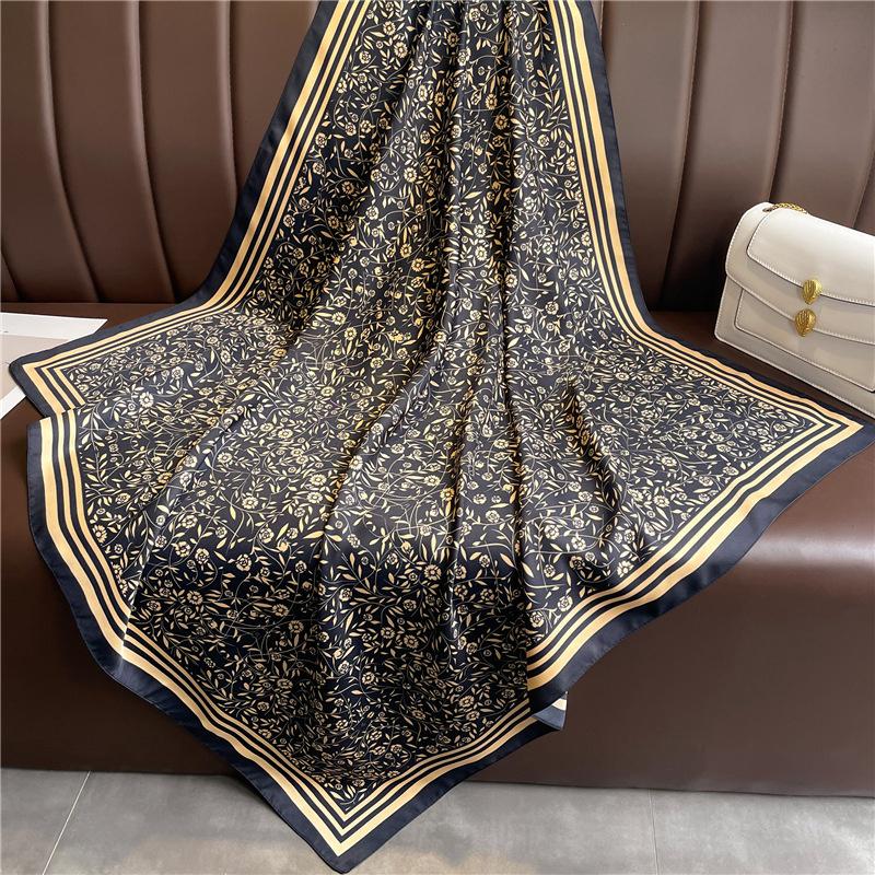 90*90cm Square Luxury Brand Women Scarf Silk Flower Print Designer Hijabs Female Neckerchief Scarves Wrap Headband Bandana