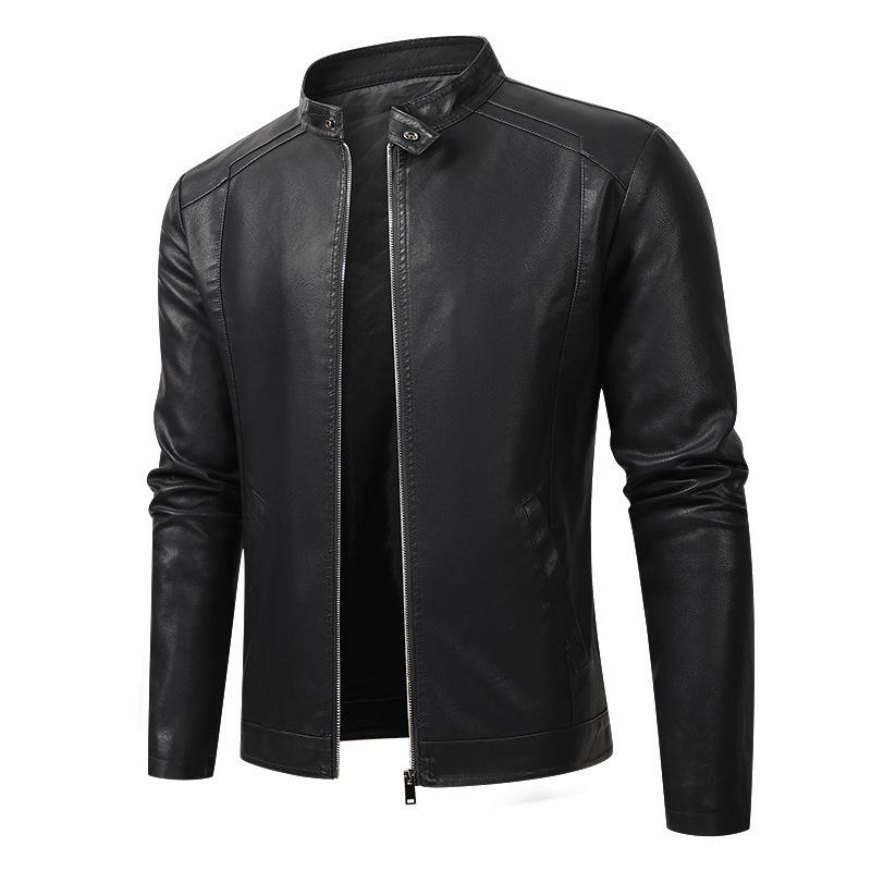 2025 Men's Color Block PU Leather Motorcycle Jacket - British Casual Style
