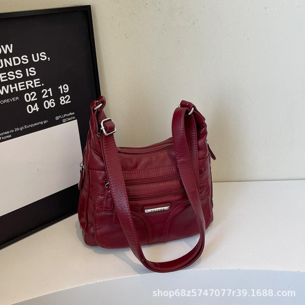 2025 New Fashion Retro Large Capacity Crossbody Bag Women's Trend Versatile PU Soft Leather Casual Lightweight Shoulder Bag
