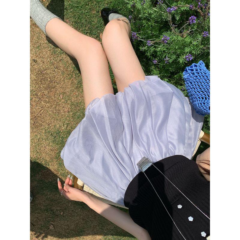 

Kumikumi Gentle Sweet Style New Arrival Bud Mesh Skirt Female Autumn High Waist Slim Looking A- line Skirt Skirt Haze Blue XL