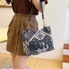 WTEMPO Large Capacity Ethnic Style Canvas Bags Women Trendy Commuting Tote Bags Contrast Color Chain Single Shoulder Handbags