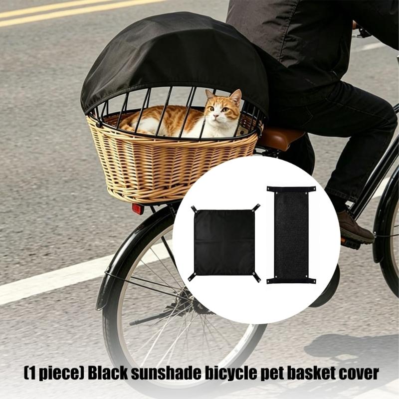 Dark Cloth Pet Bike Basket Cover, Corner Cord Shade Panel for Open Basket Travel and Quick Put-Away Between Pauses