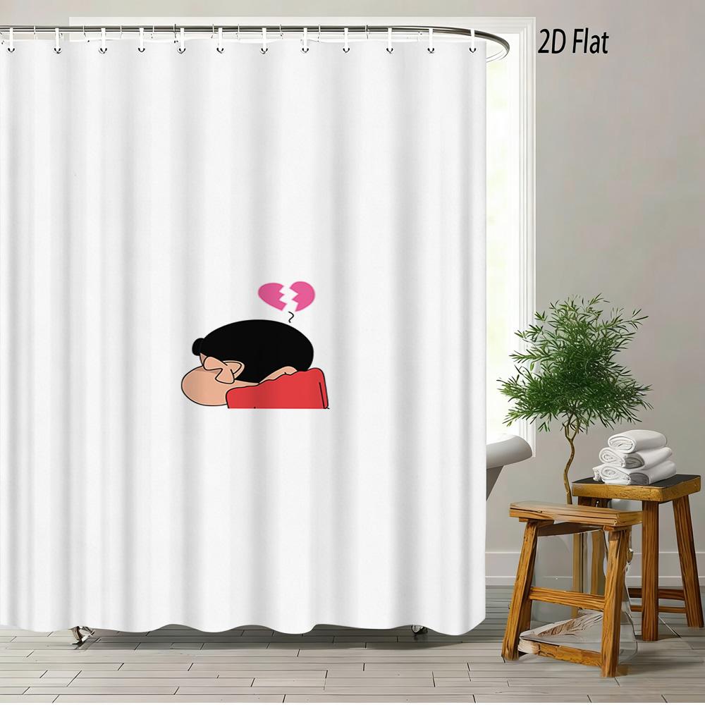 

Crayon Shin-chan in Cardboard Box Scene 2D Print Waterproof Shower Curtain, Minimalist White with Cute Orange Label Bathroom Dec 1pc-90x180