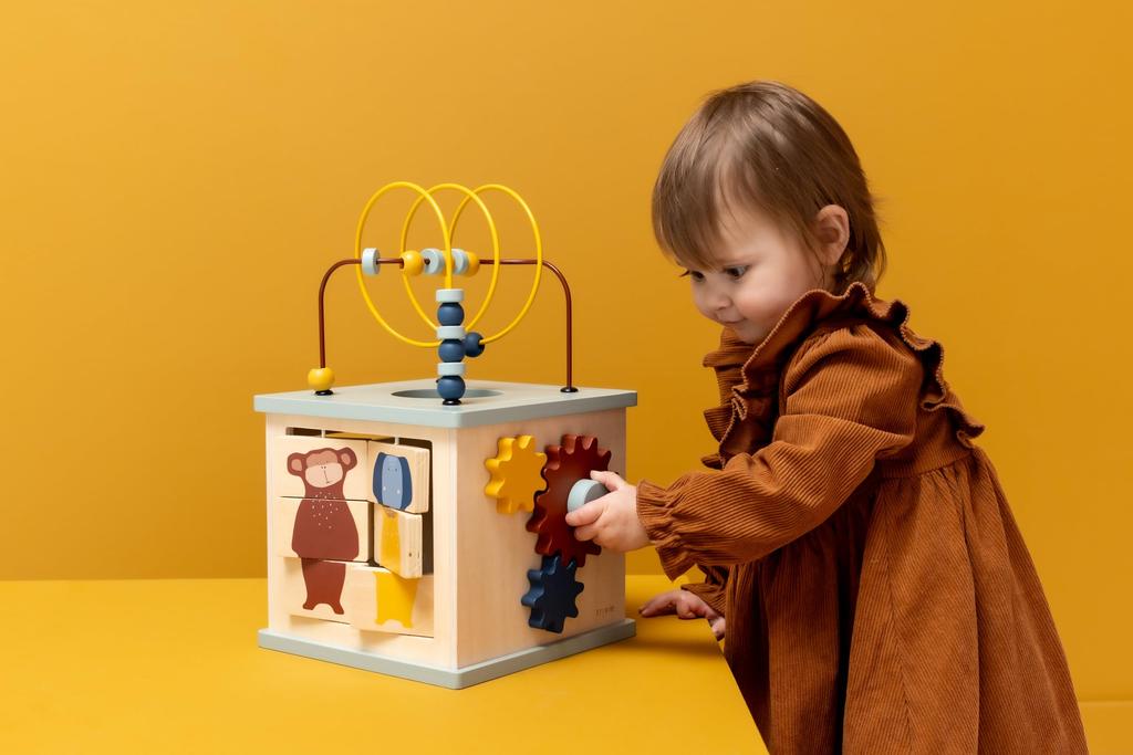 Trixie Wooden Activity Cube - Educational Toy, Wooden Toy Box, Looping Toy, Bead Coaster, Animal Stacking Blocks, Baby Shower Gift, Birthday Present,