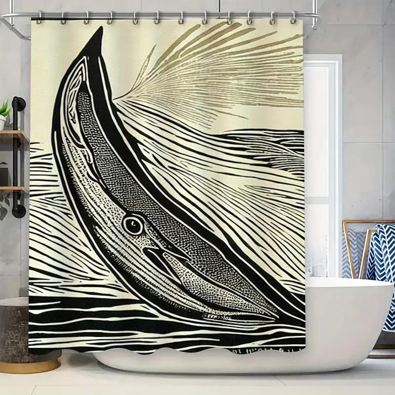 

Whale Art Shower Curtain Modern Black White Bath Decor For Bathroom Walls Size 72X84Inches Or 60X72Inches W60H190(CM)-1 Pcs