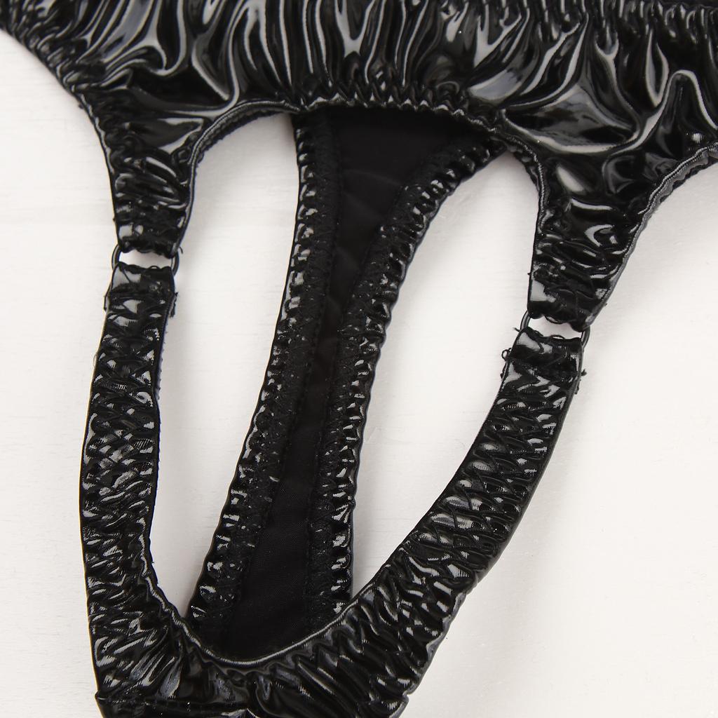 Mens Patent Leather Wet Look Hollow Out Front G-String Low Rise Elastic Waistband Thong Underwear