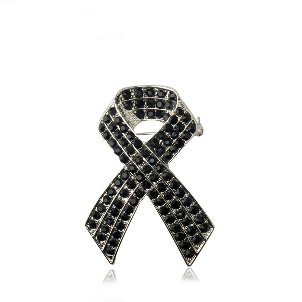 Souvenir Memorial Black Ribbon Brooch Black Back Pin Black Badge Pin DIY Jewelry Accessories Rhinestone Ribbon Bow Pin