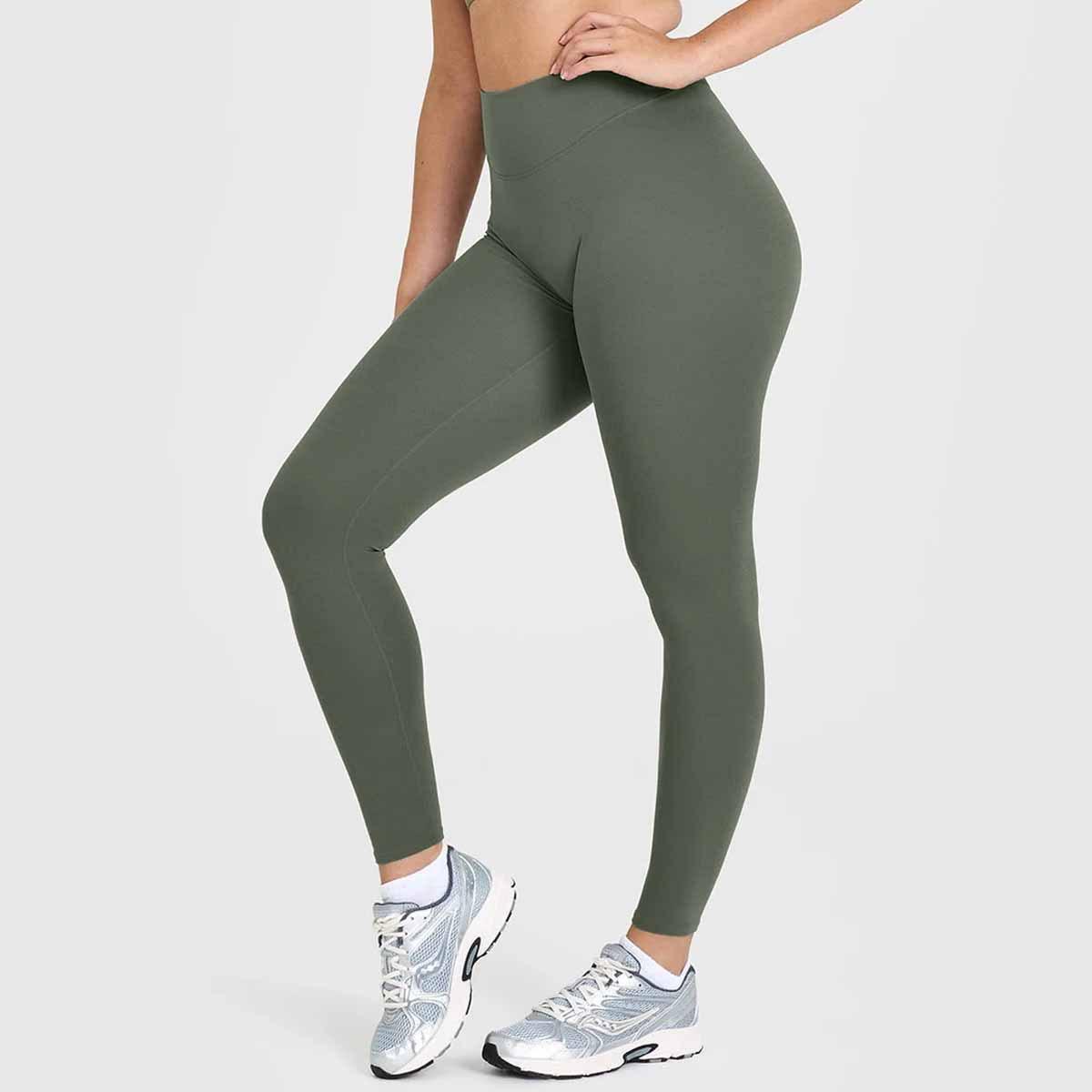 European and American high-waisted yoga pants, high elastic hip-lifting leggings, slim-fitting sports fitness yoga pants XS оливковый