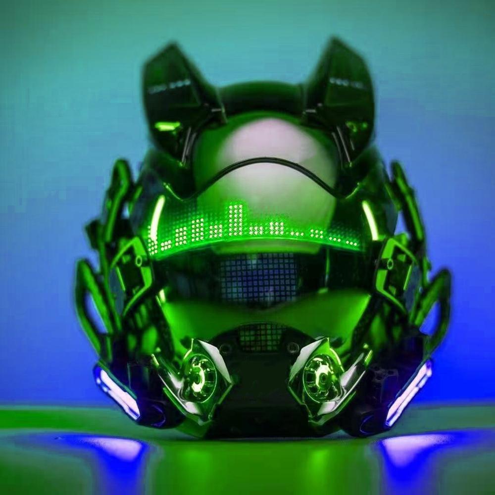 Cyberpunk LED face mask helmet with built-in LED display screen, role-playing Halloween fitness party music festival props
