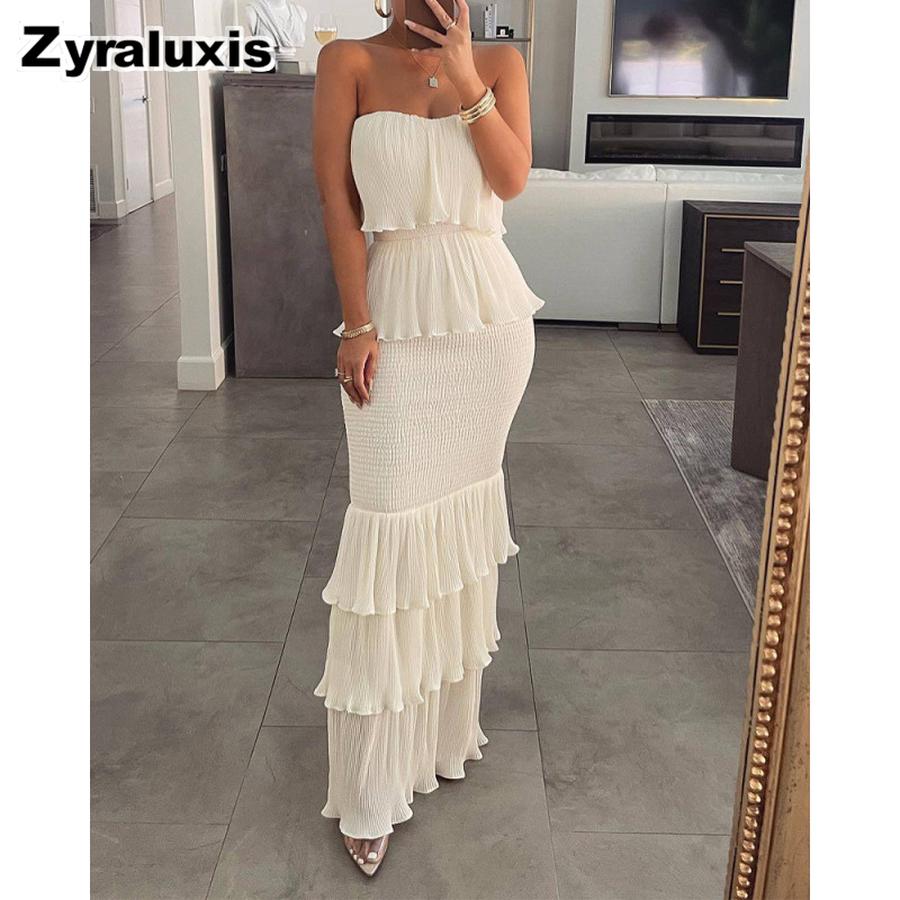 New Fashion Chic Women s Off-Shoulder Ruffled Pleated A-Line Dress S белый