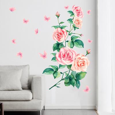 Rose Vine Wall Sticker Self Adhesive Flower Decal for Living Room Bedroom Home Wall Decor Plant Picture Art Removable
