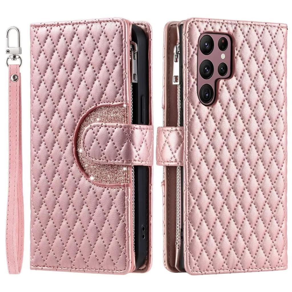 Long Lanyard Zipper Wallet Phone Case for Samsung Galaxy S25 S26 Ultra S24 S23 FE S22 Plus S21 S20 Note 20 Flip Leather Cover