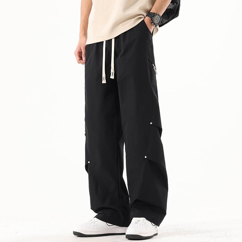 

Spring and summer new couple overalls retro straight wide-leg scimitar casual pants washed trousers men M