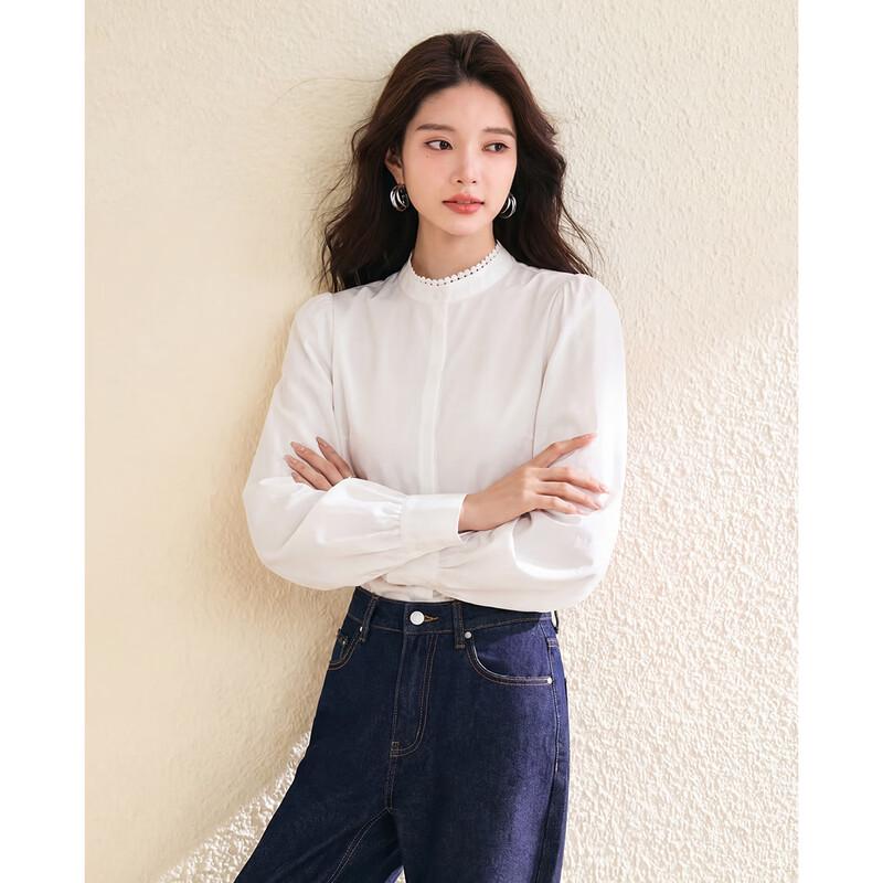 TERRE BLEUE Women's Fashion Hollow Stand-Collar Blouse
