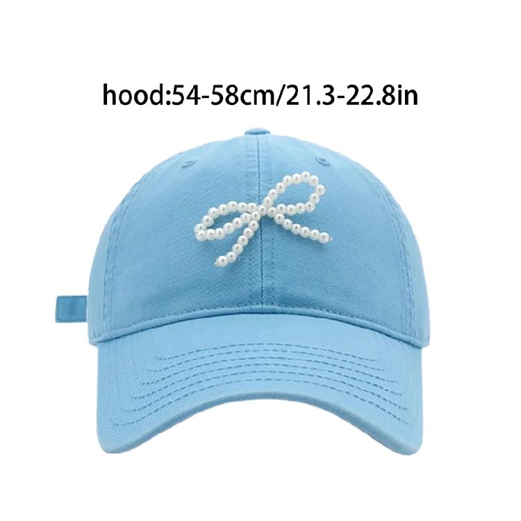 Breathable Baseball Hat for Girl Women Pearl Bow Adjustable Sports Hat