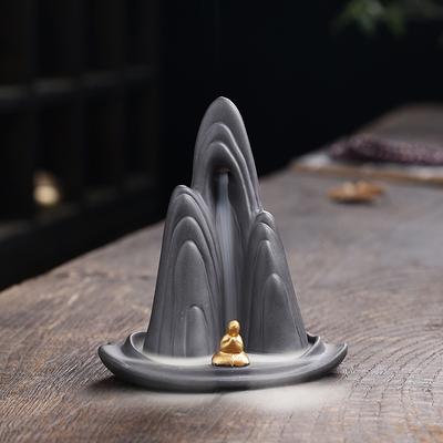 Purple Clay Backflow Incense Burner Mountain Water Flow Little Monk Backflow Ceramic Incense Burner Ornament Decoration