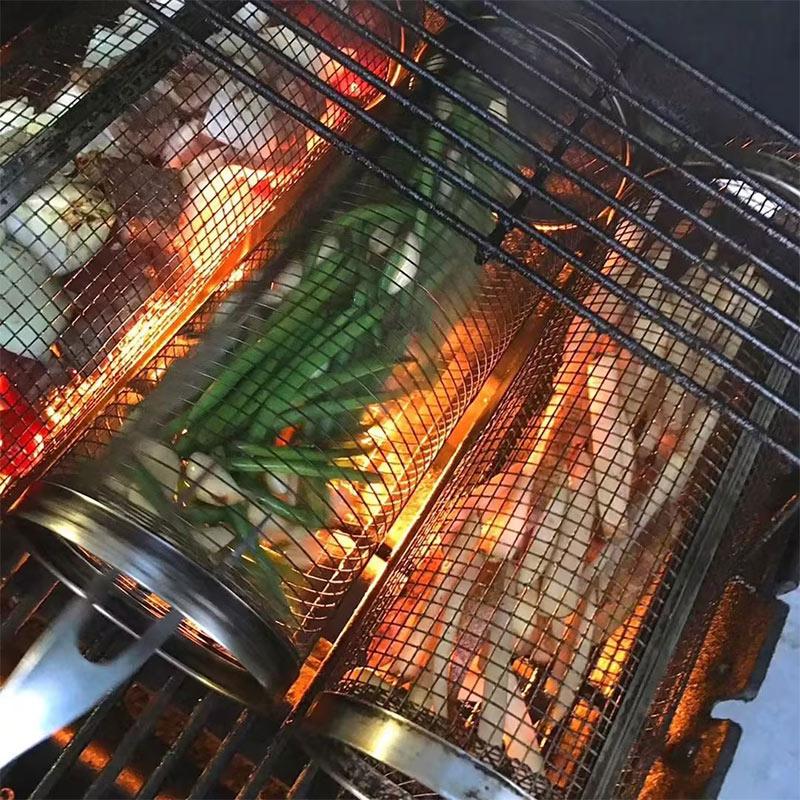 Barbecue Cooking Grill Grate Stainless Steel Outdoor Camping BBQ Drum Grilling Basket Campfire Grid Picnic Cookware Kitchen Tool