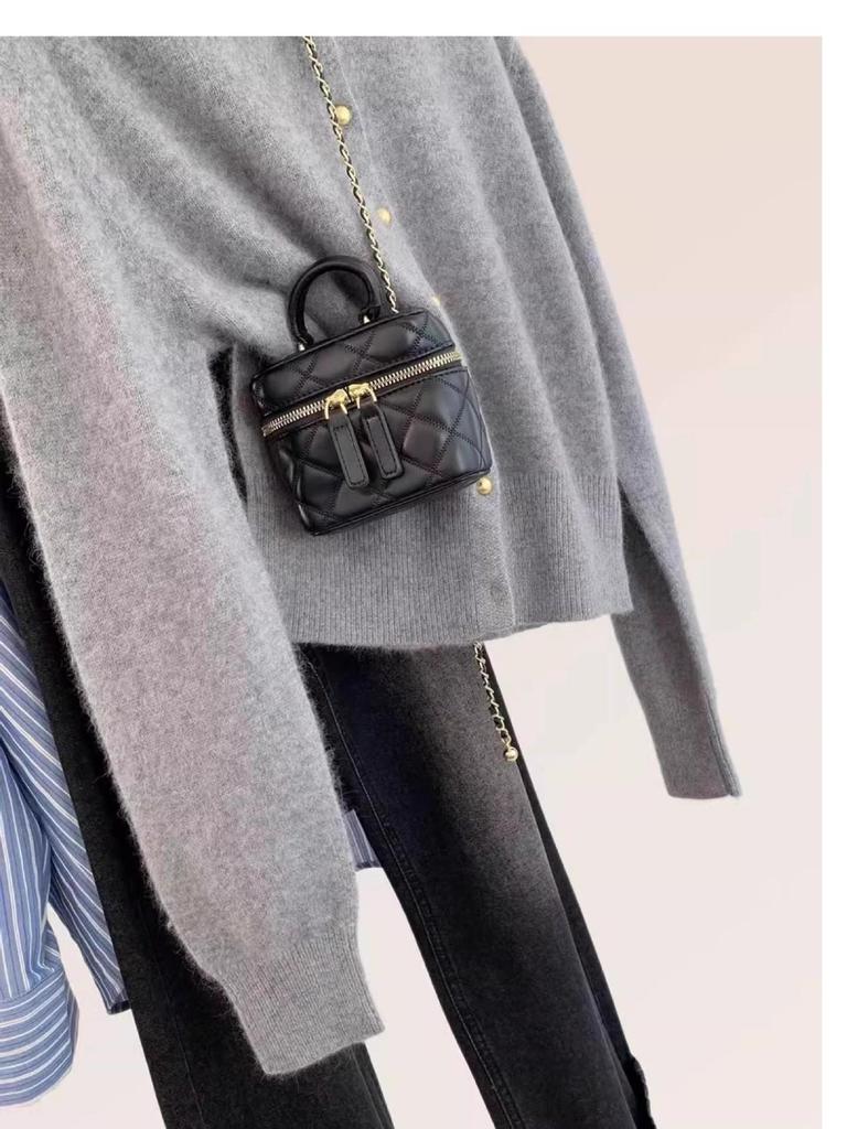 Women's 100% Pure Wool Cardigan, Round Neck, High Waist Slimming, Grey Knit Sweater Coat for Spring/Autumn 2025